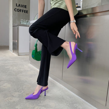 Sandales à talons hauts pointus Satin Spring New Sexy Stiletto Low-cut Back Empty High Heel Pumps -1