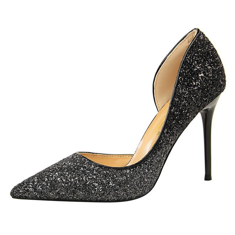 Talons aiguilles en cristal Chaussures de soirée à paillettes bleu dégradé
