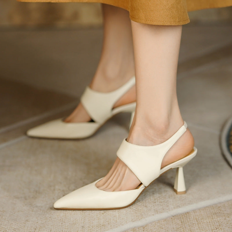 Stiletto Heel Closed Toe Sandals Women Hollow-out Cowhide Pointed OL Pumps (Sandales à talon fermé pour femmes)