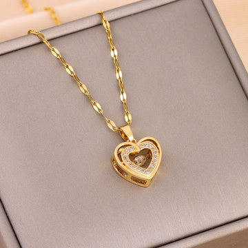 Collier d'amour double couche avec strass pendentif en acier titane Bijoux de mode Femme Cadeau de la Saint Valentin